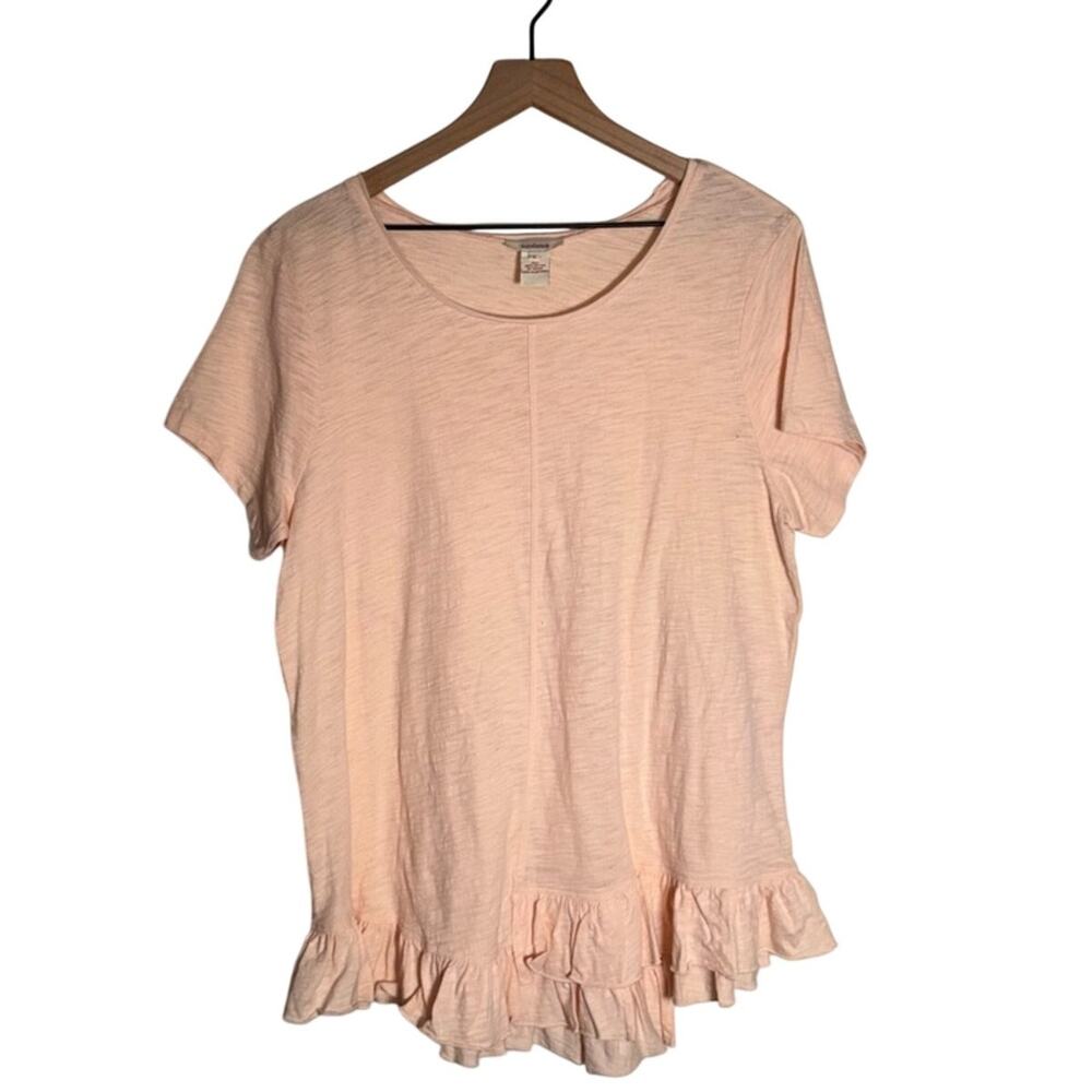 SUNDANCE ruffle hemline cotton cottagecore summer front seam blouse L